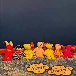 Ty Stuffed Animals Set - Pink, Black, Yellow, Green
